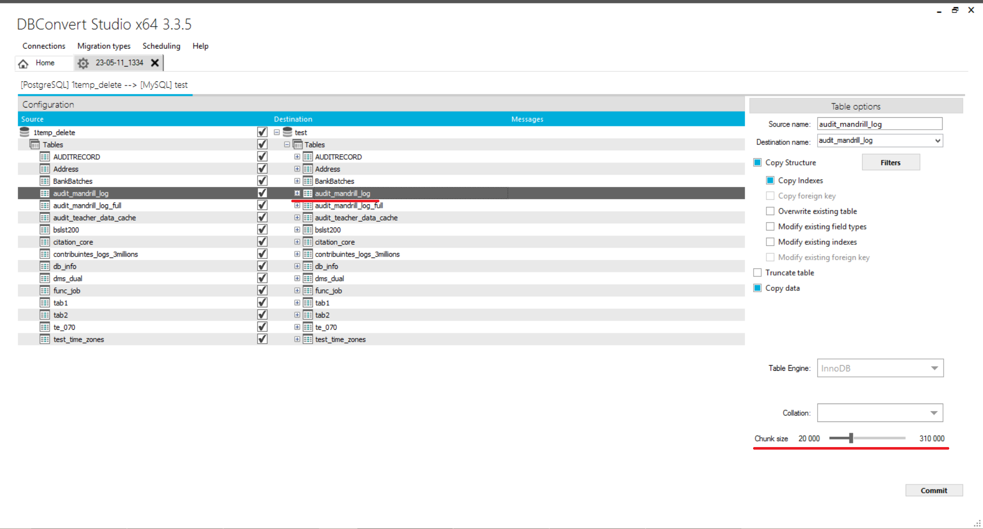 Migration of large data with multiple threads.