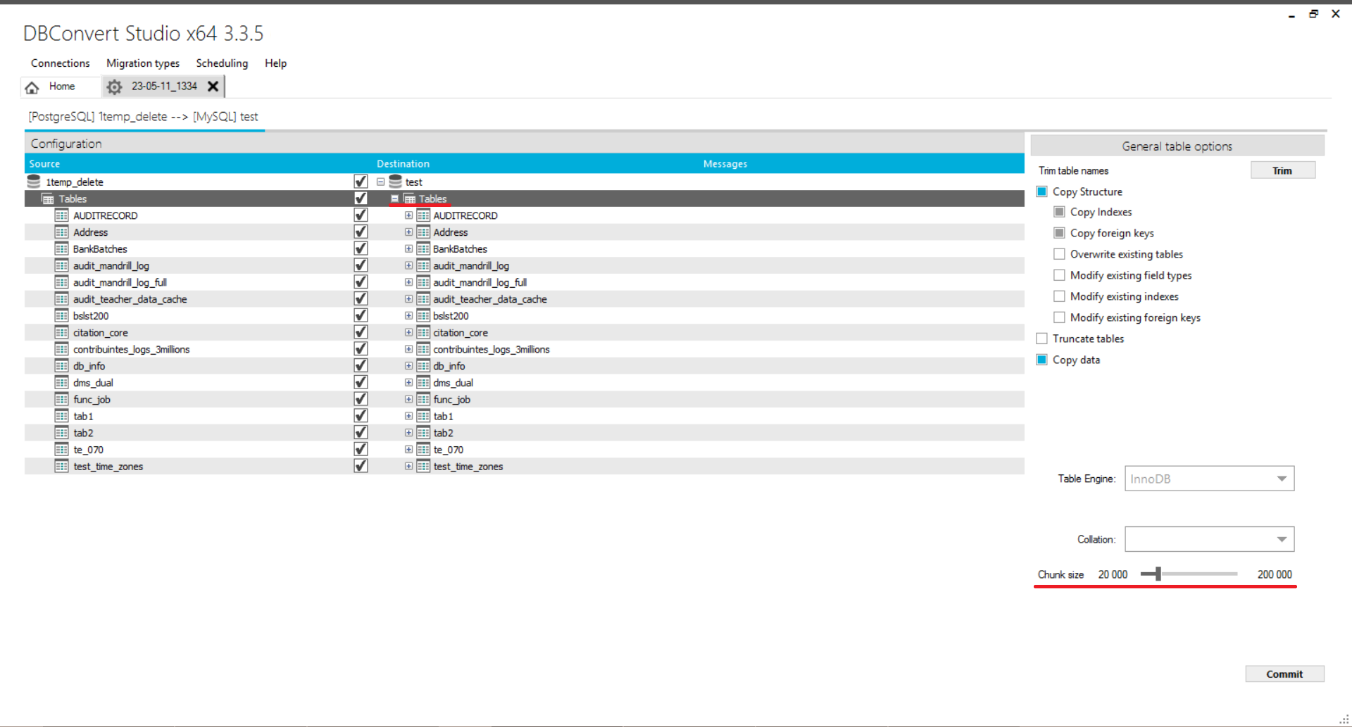 Migration of large data with multiple threads.