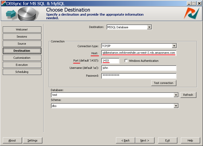 RDS connection in DBConvert