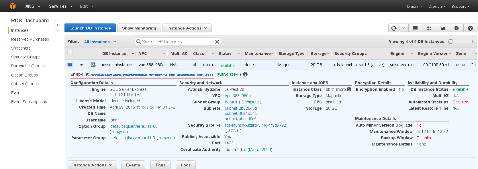 RDS endpoint
