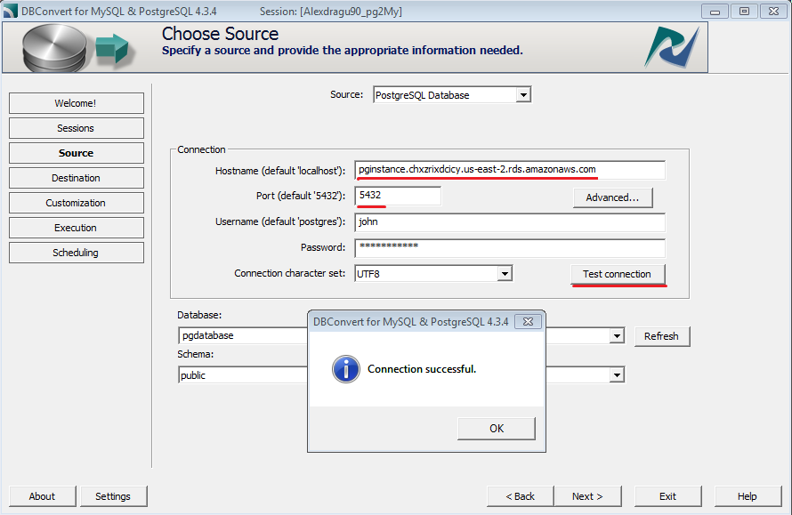 Aurora PostgreSQL connection in DBConvert