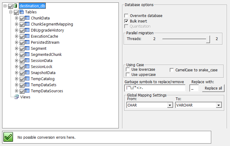 Database options for DBConvert