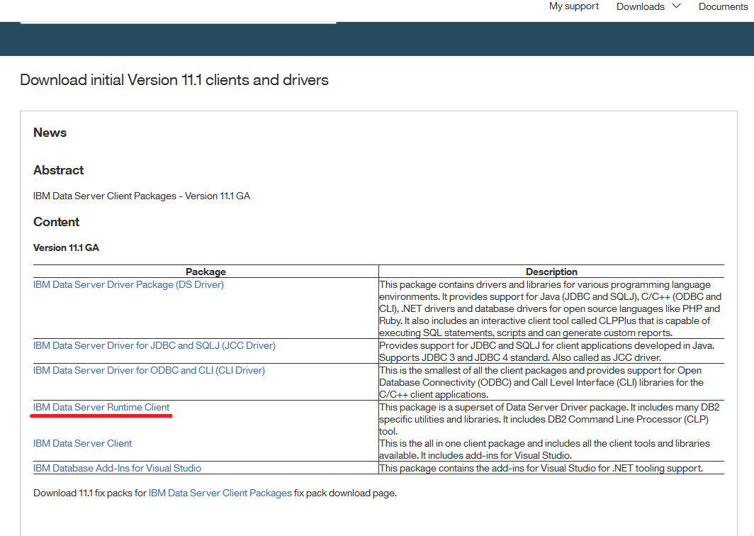 IBM Data Server Client download page