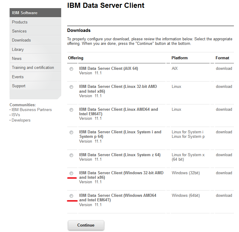 Selecting 32-bit or 64-bit IBM Data Server Runtime Client