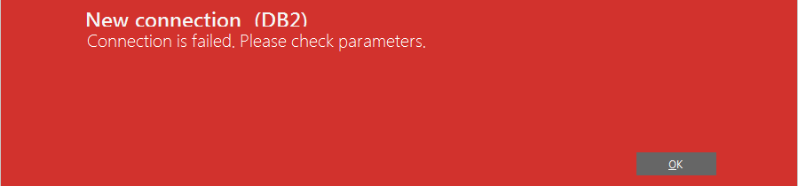 DB2 connection failed dialog
