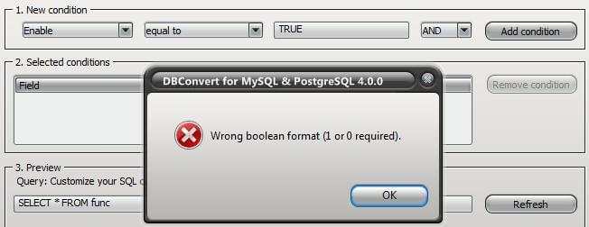 Wrong boolean format