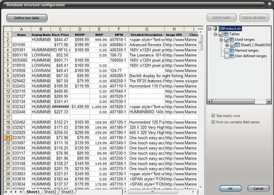 Excel database configuration window