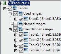 List of defined Excel tables