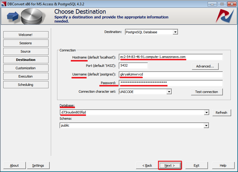 Heroku Postgres credentials in DBConvert
