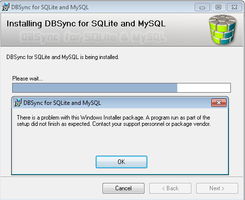 Windows Installer package error dialog