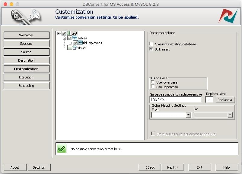 DBConvert main window on macOS