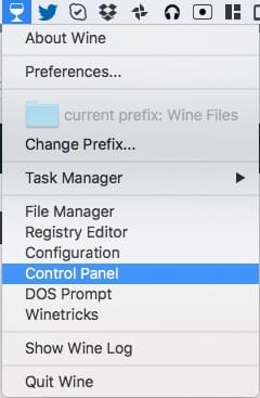 Wine Control Panel on macOS