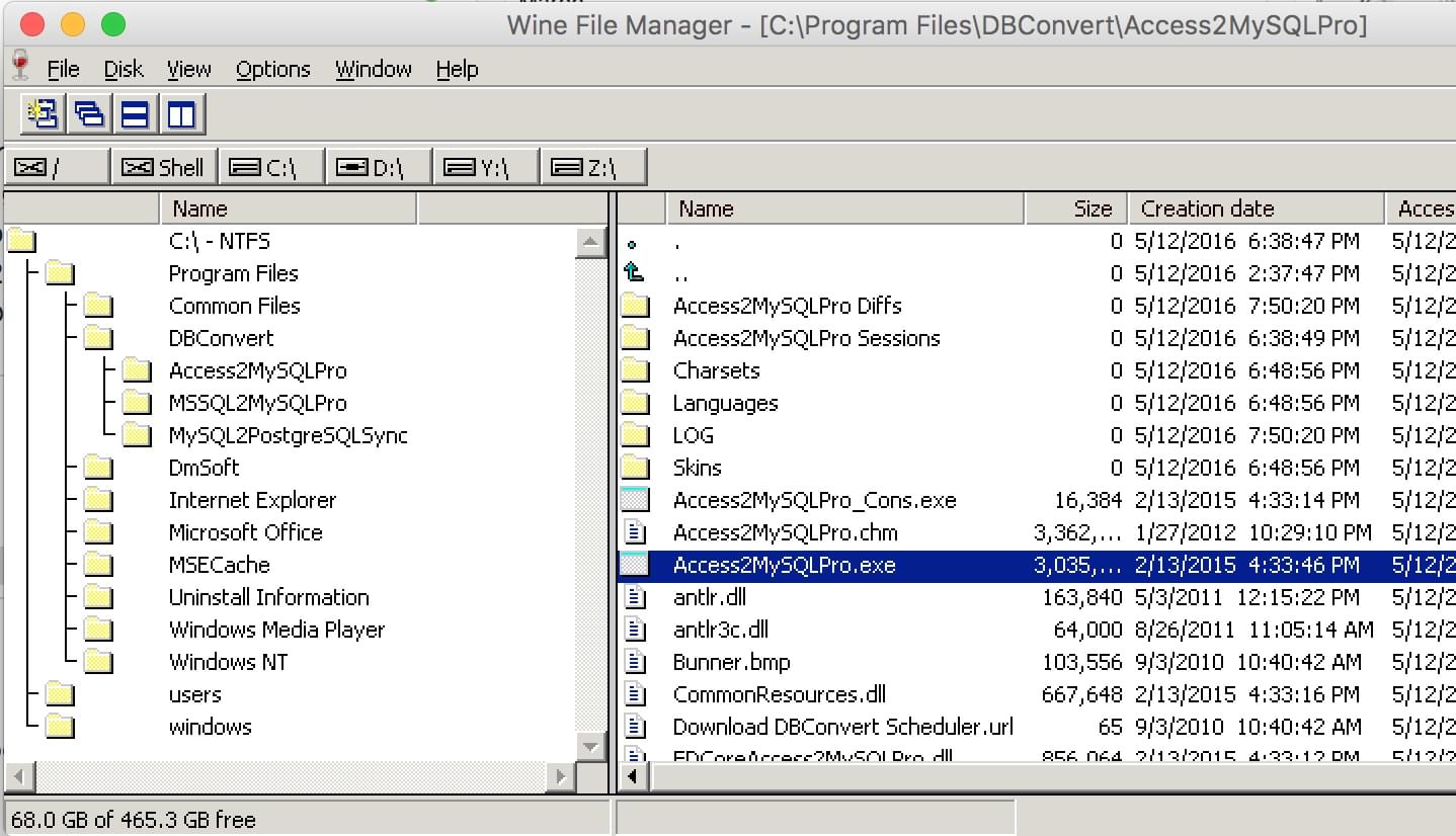 Launching DBConvert via Wine File Manager