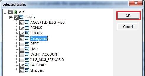 Selected tables dialog