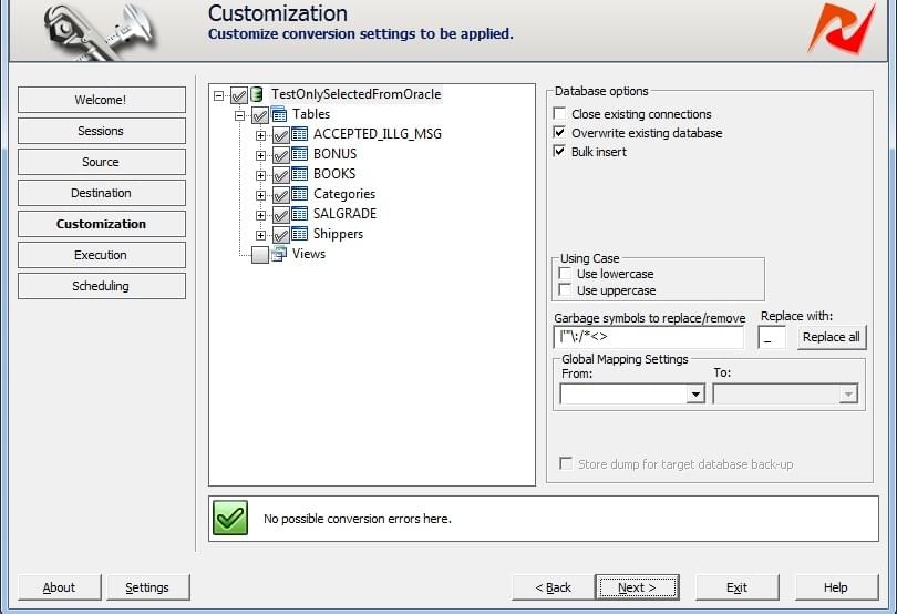 Execution stage with selected tables