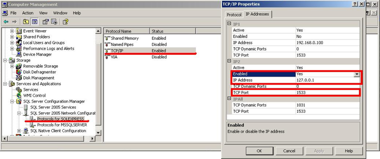TCP/IP enabled in SQL Server