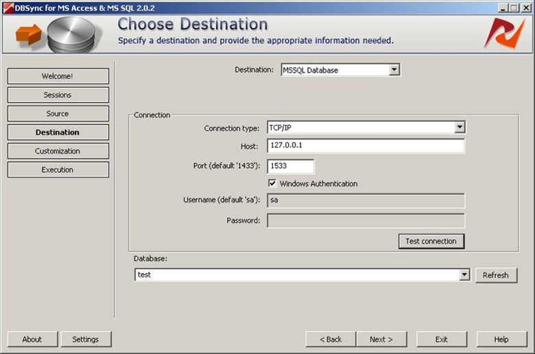 Destination database selection