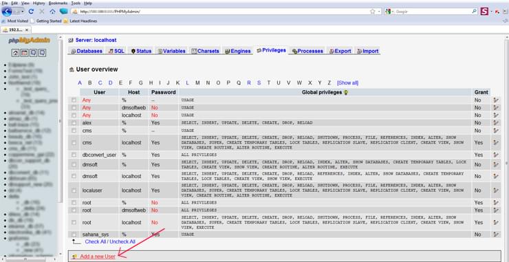 phpMyAdmin Add user dialog