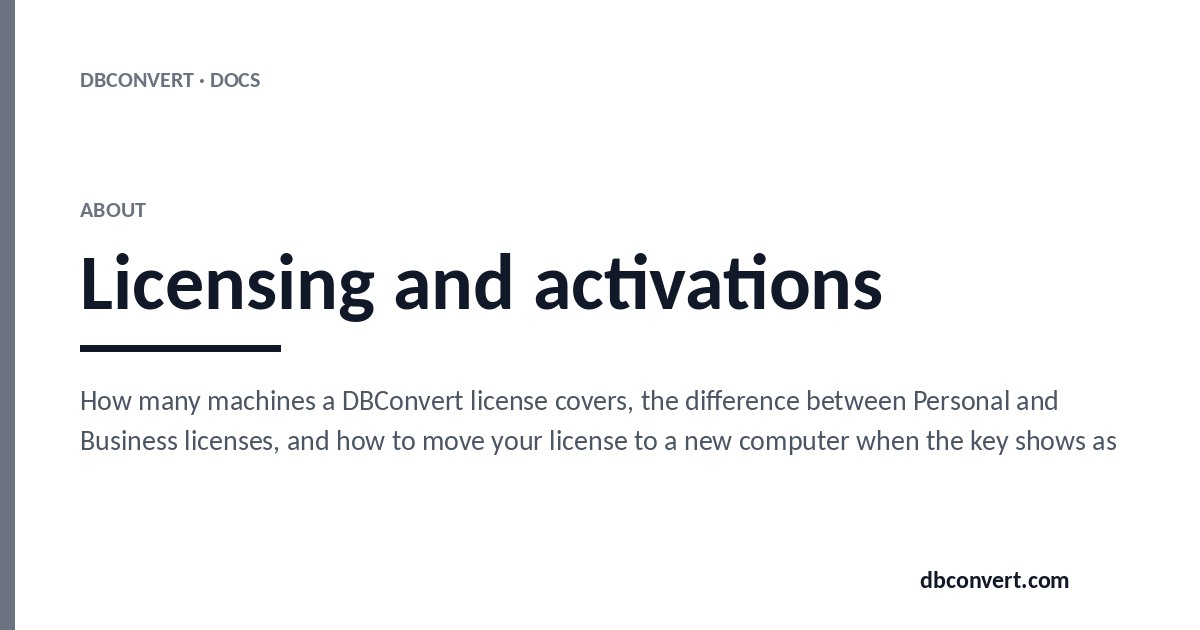 Licensing and activations | DBConvert Docs