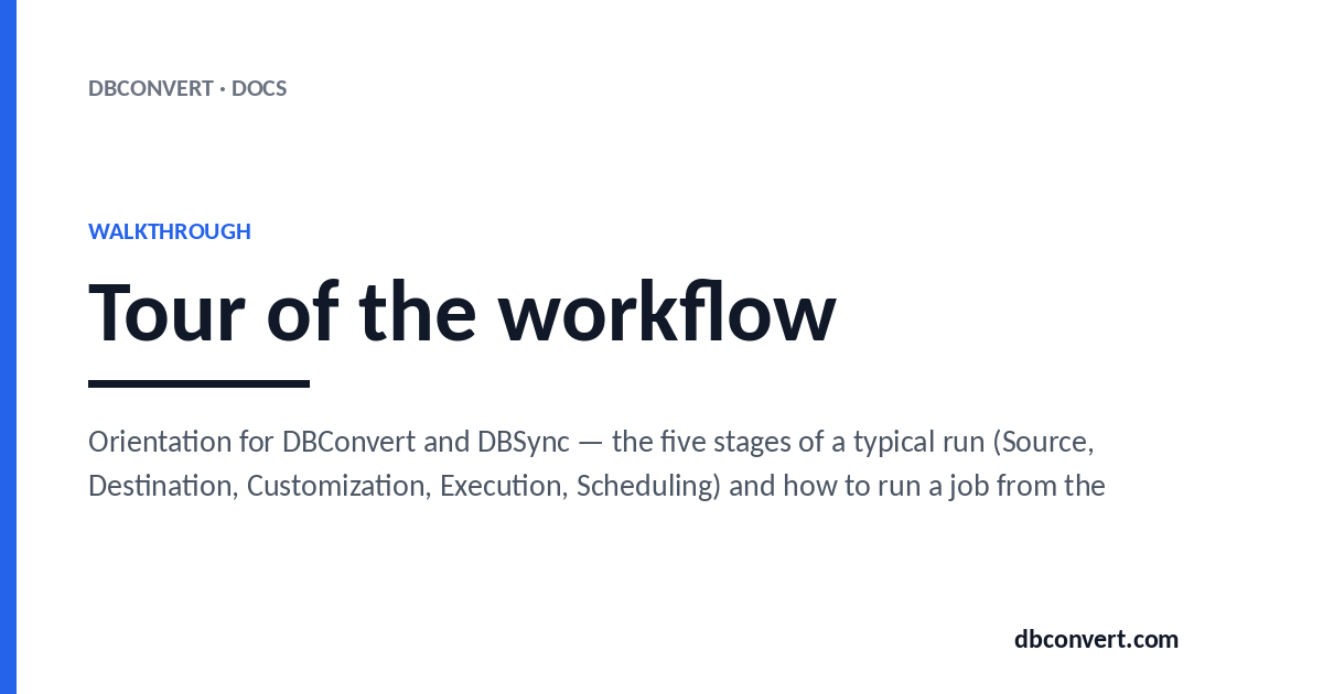 Tour of the workflow | DBConvert Docs