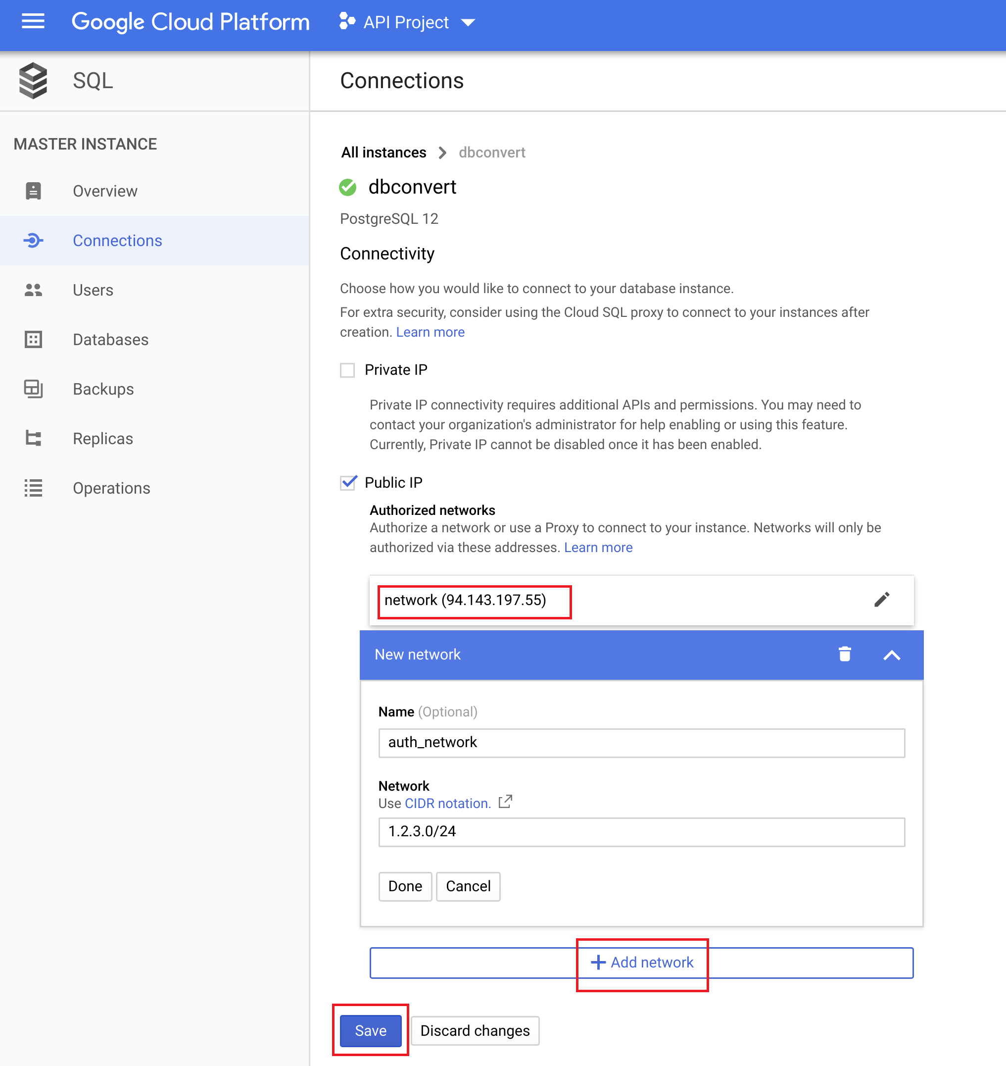 Cloud SQL authorized networks