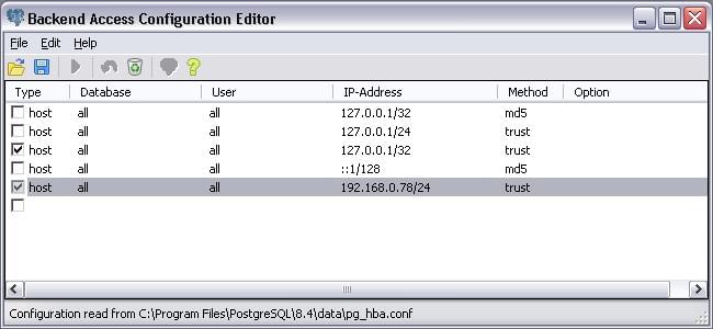 Backend access config editor