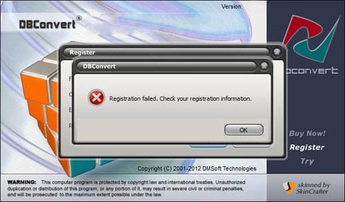 Registration failed message