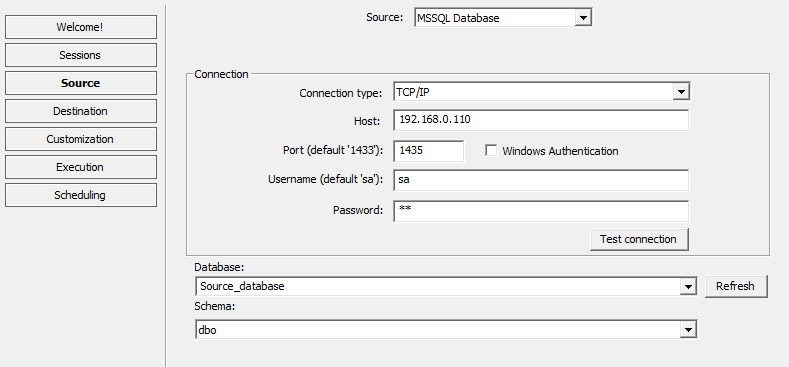 SQL Server connection fields