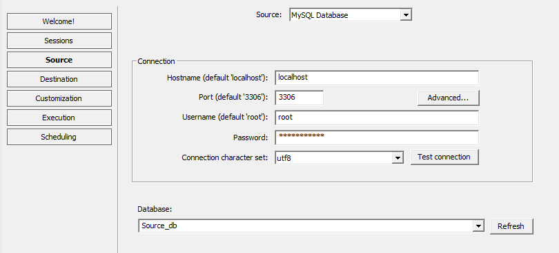 MySQL connection fields