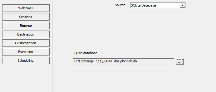 SQLite file selection