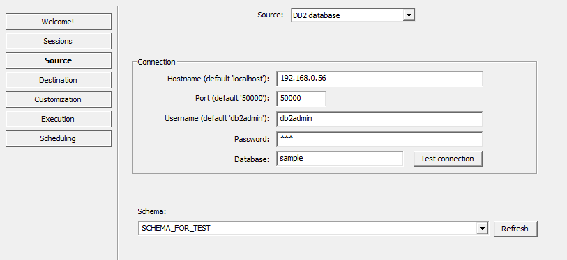 DB2 connection fields