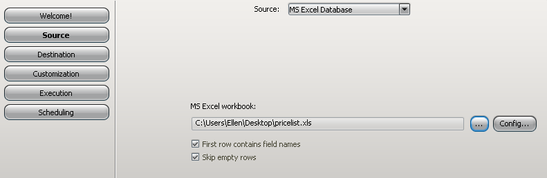 Excel file selection