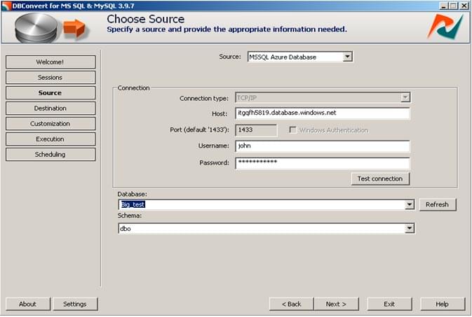 Azure SQL connection details