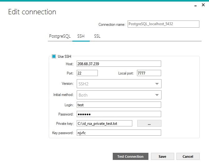 SSH tab in DBConvert Studio