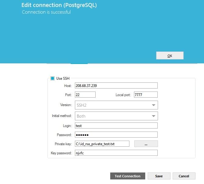 Successful SSH connection test