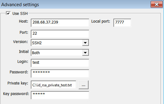 SSH settings in DBConvert