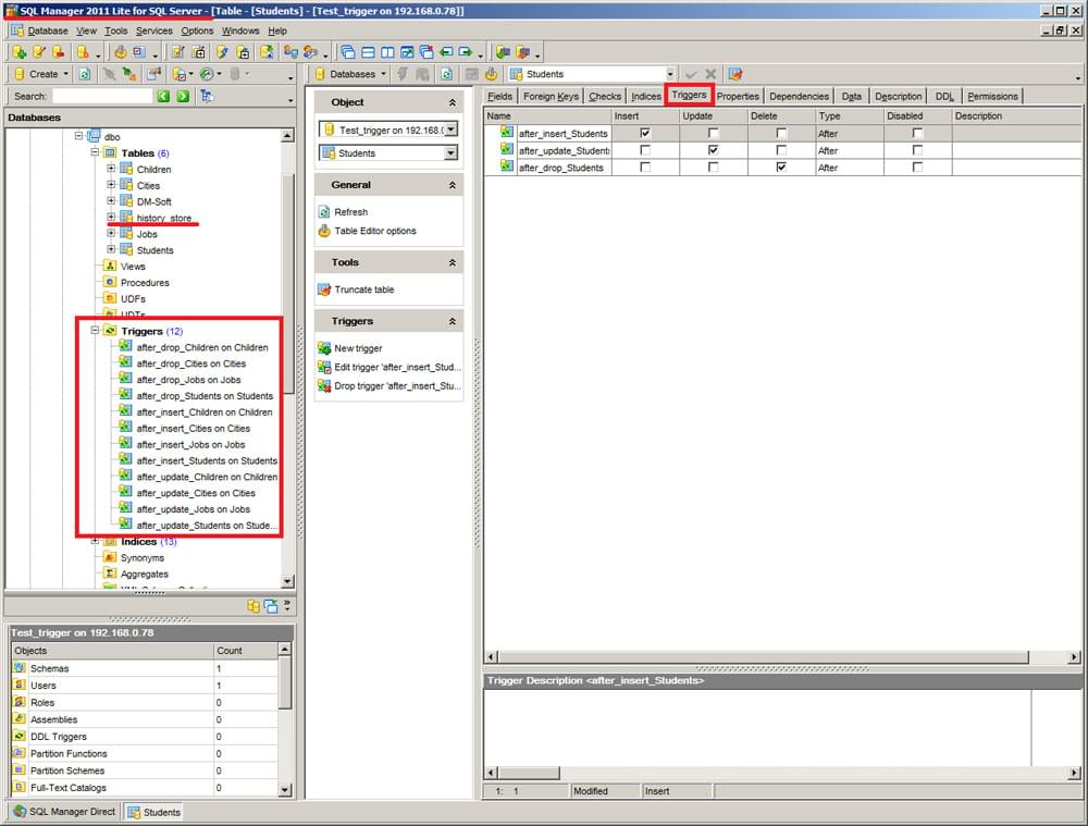 Triggers in target schema