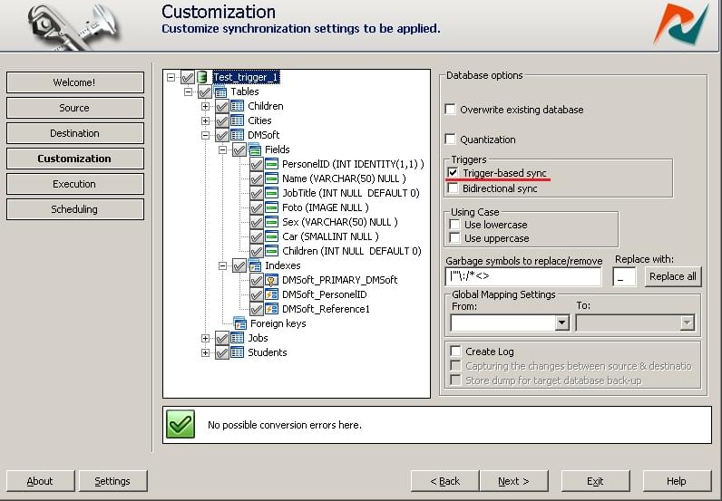 Trigger-based sync options
