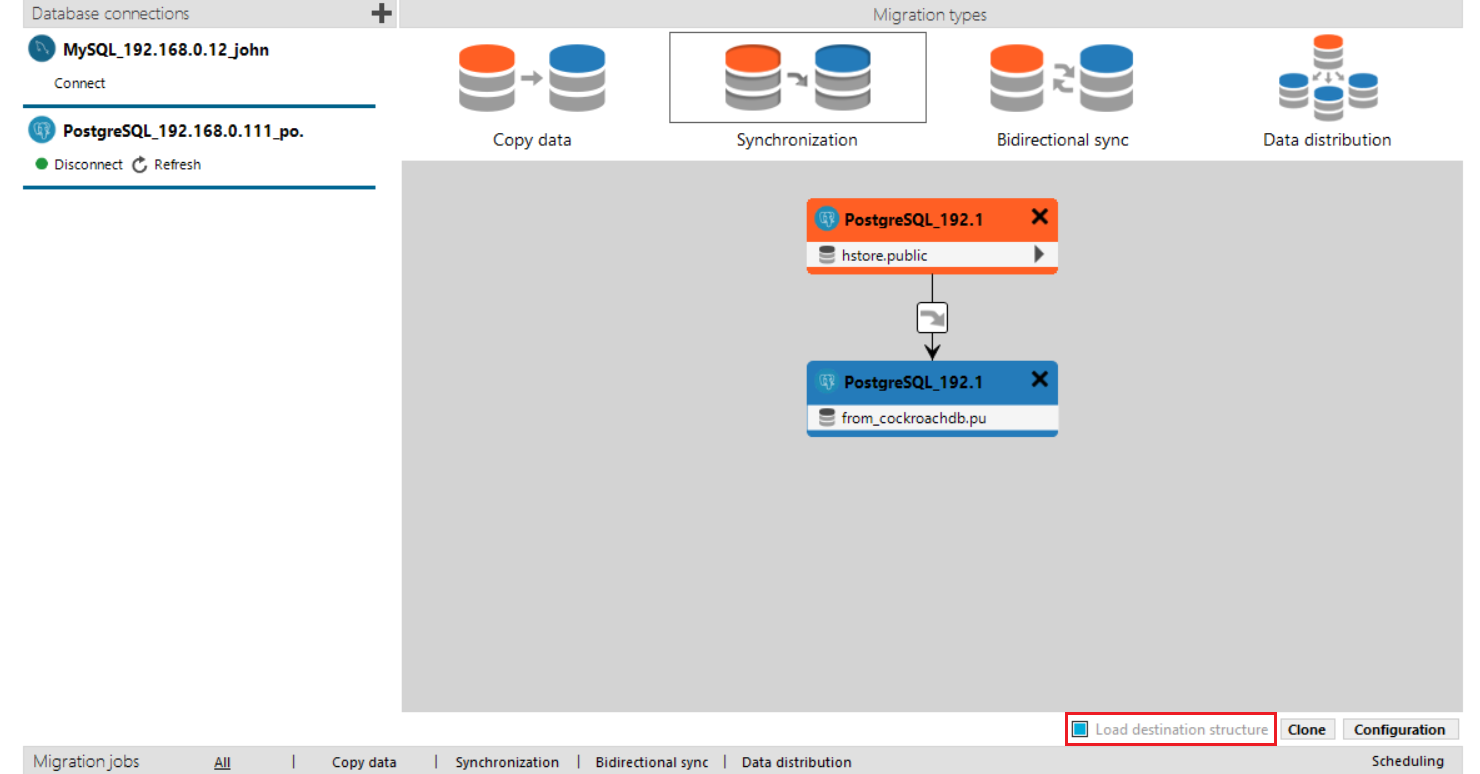 Load destination structure checkbox ticked in DBConvert Studio