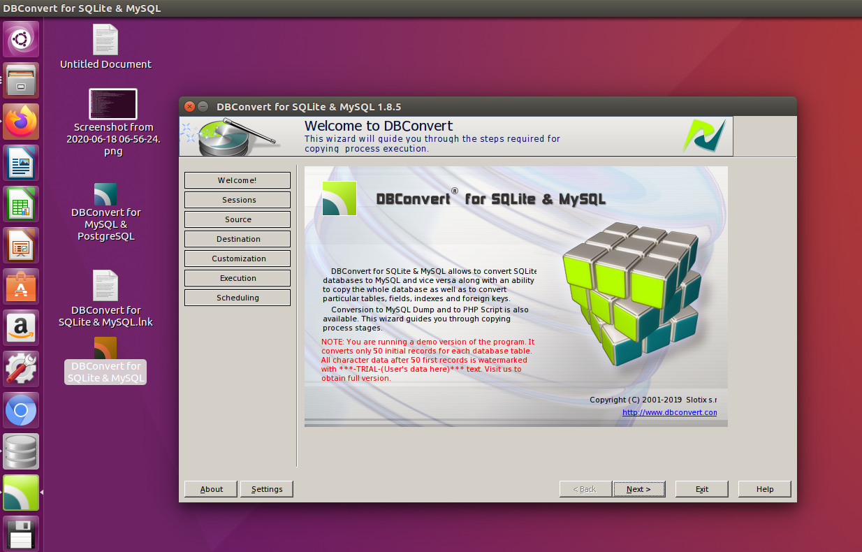 DBConvert running on Linux