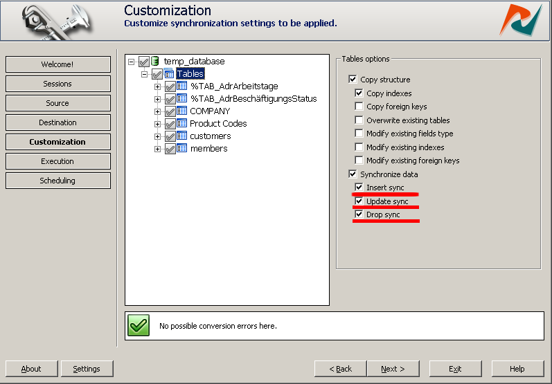 All three sync options enabled
